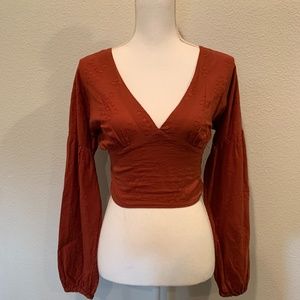 Free People Long Sleeve Cropped Blouse
